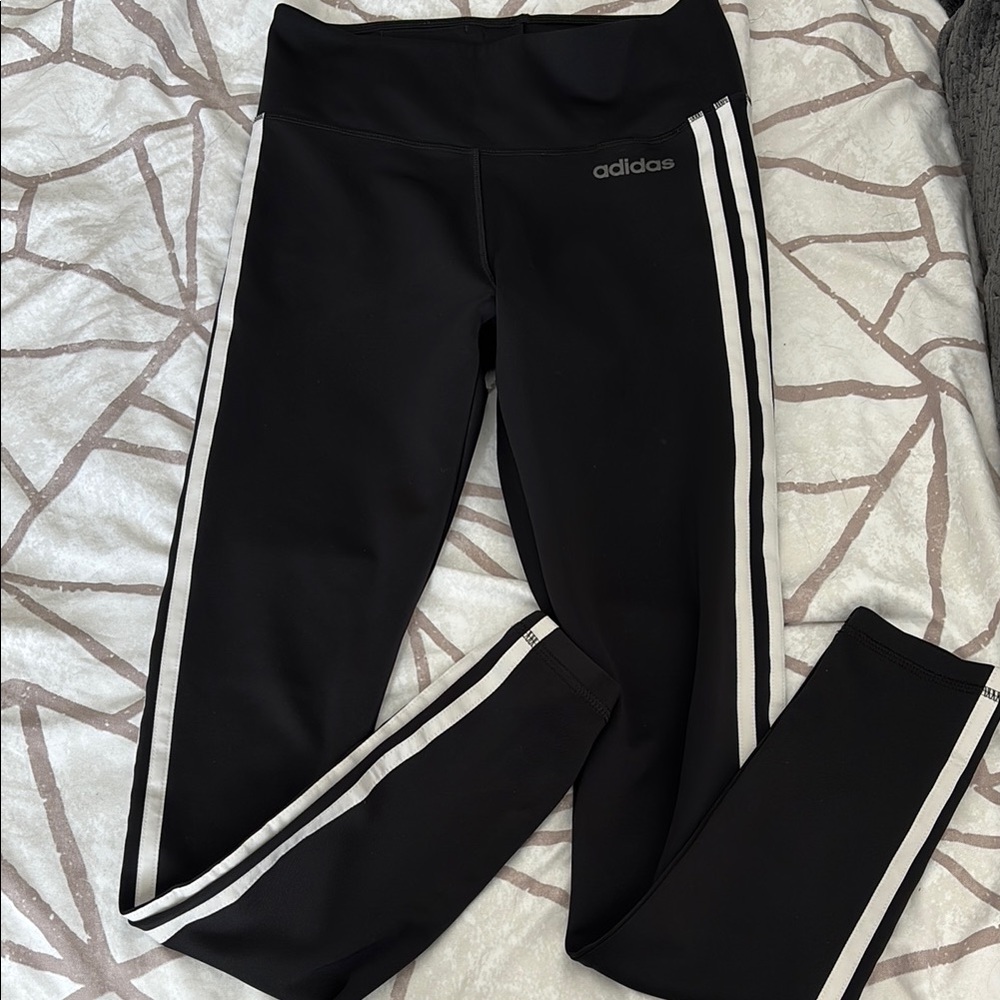 Adidas Black and White Leggings with Stretchy Fit and Full Length